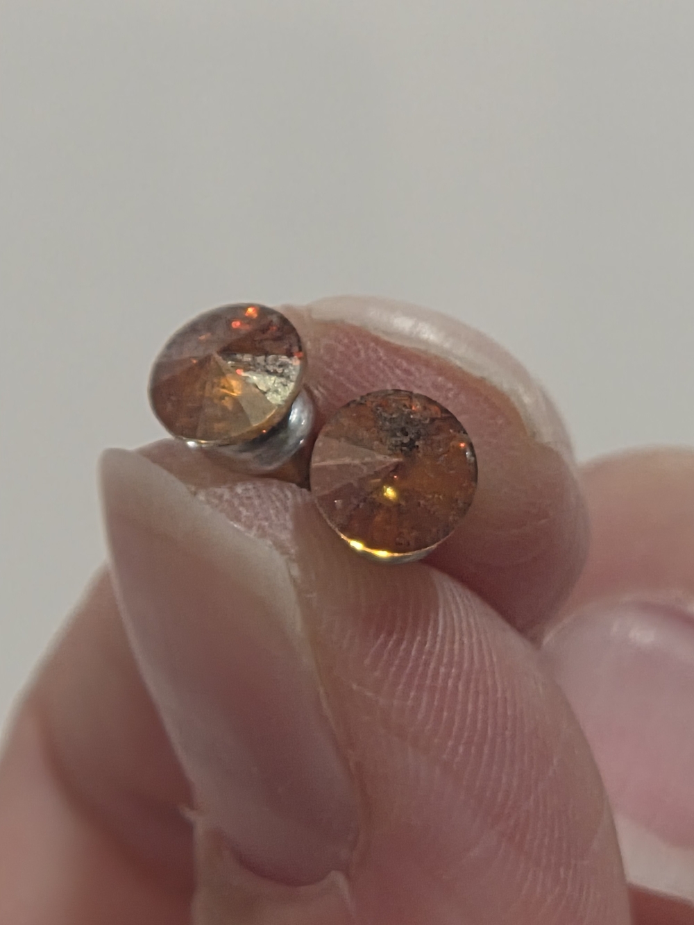 Amber Crystal Silver Stud Earrings — Warm Honey Tone